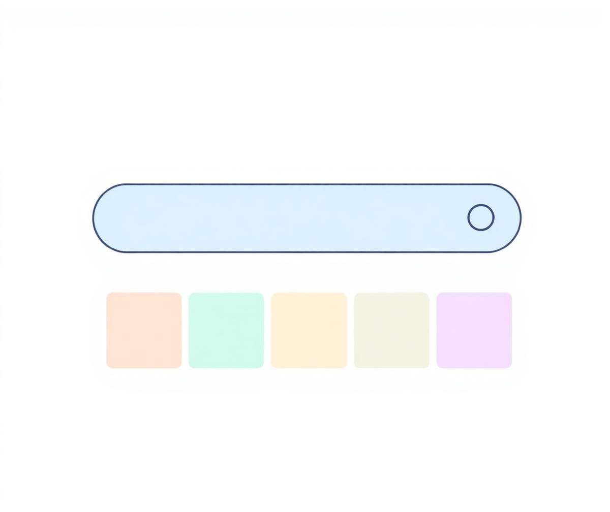 Illustration: a search bar above four result rows