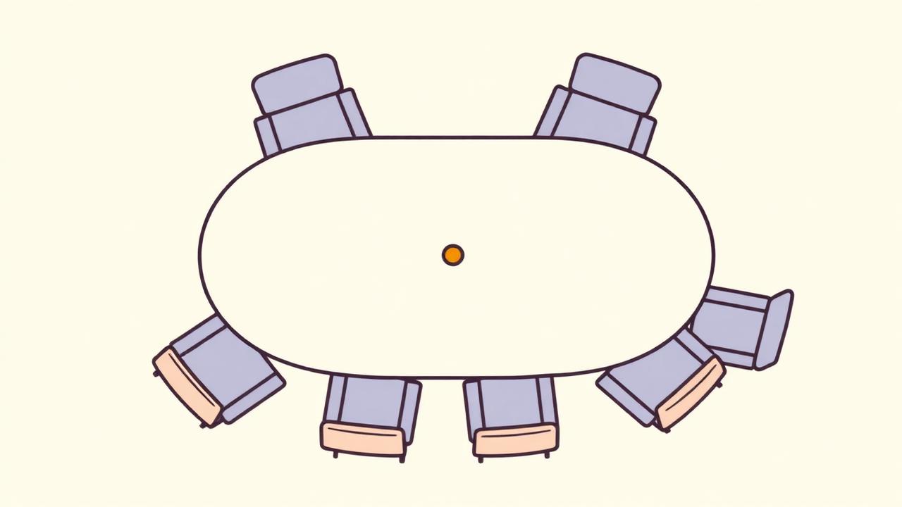 Illustration of a large boardroom table for an enterprise buying committee
