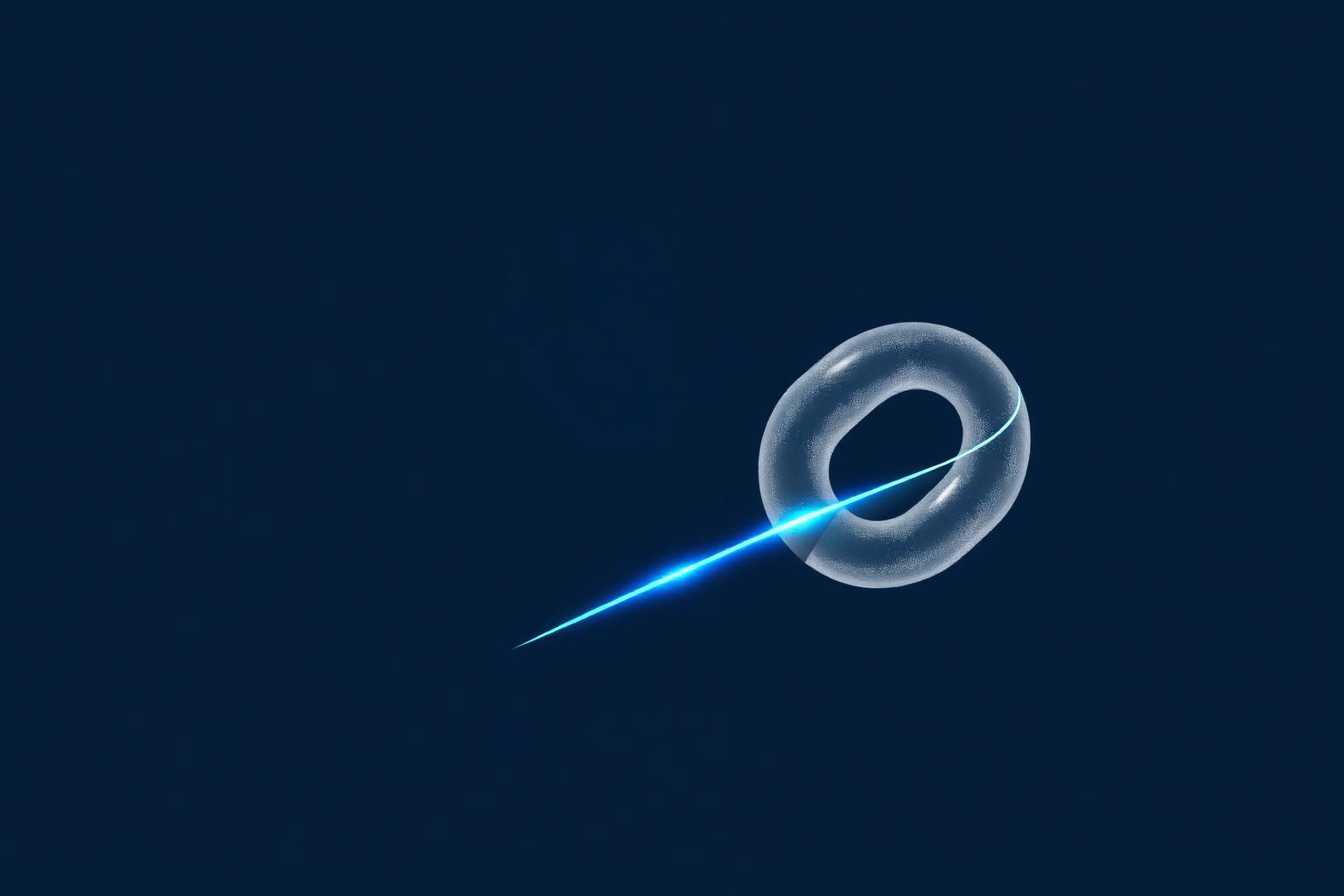 Frosted-crystal link being inserted into an existing article with a glowing electric-blue seam, representing legitimate link insertion.