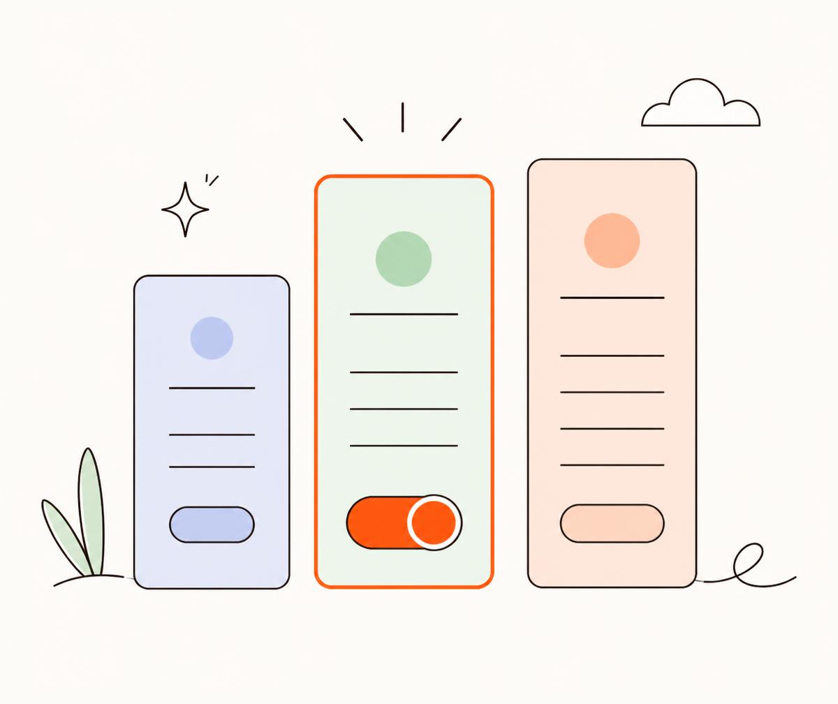 Illustration: three plan cards with one highlighted