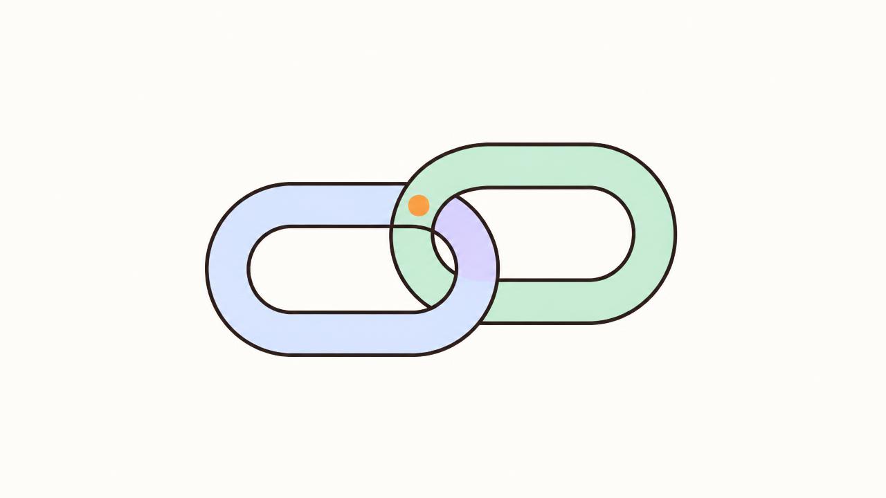 Two websites joined by a chain link above a network of linked domains