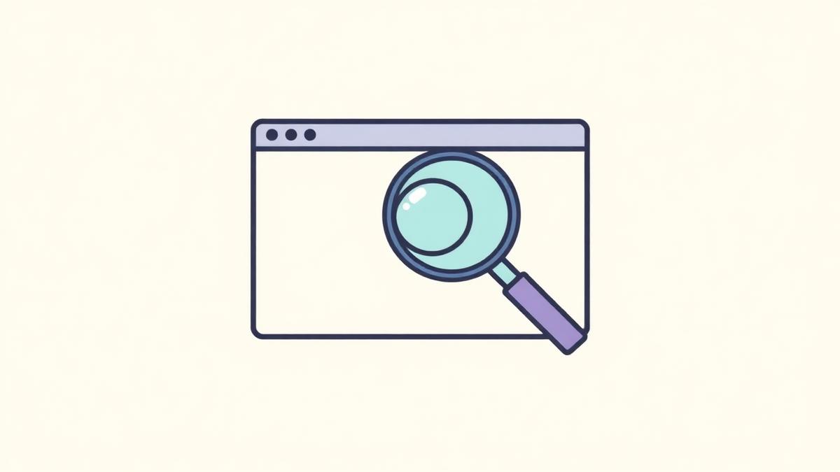 Illustration: a magnifying glass over a browser window representing a technical site audit