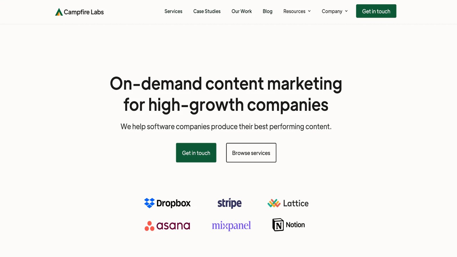 Campfire Labs homepage, captured September 2026